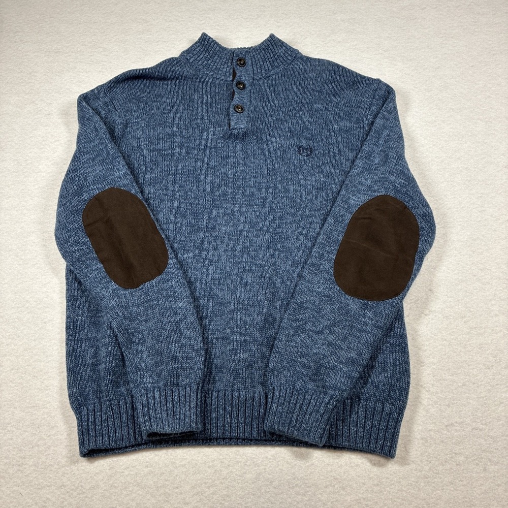 Chaps Sweater Blue Preppy Fisherman Elbow Patches Grandpa Academia Thick Mens XL